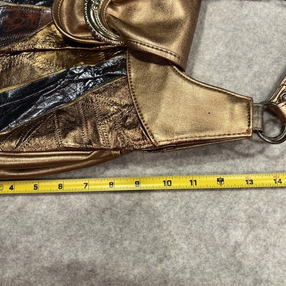 Y2K Michelle Genuine Leather Metallic Handbag Gold Bronze Copper Italian Purse - Picture 13 of 16